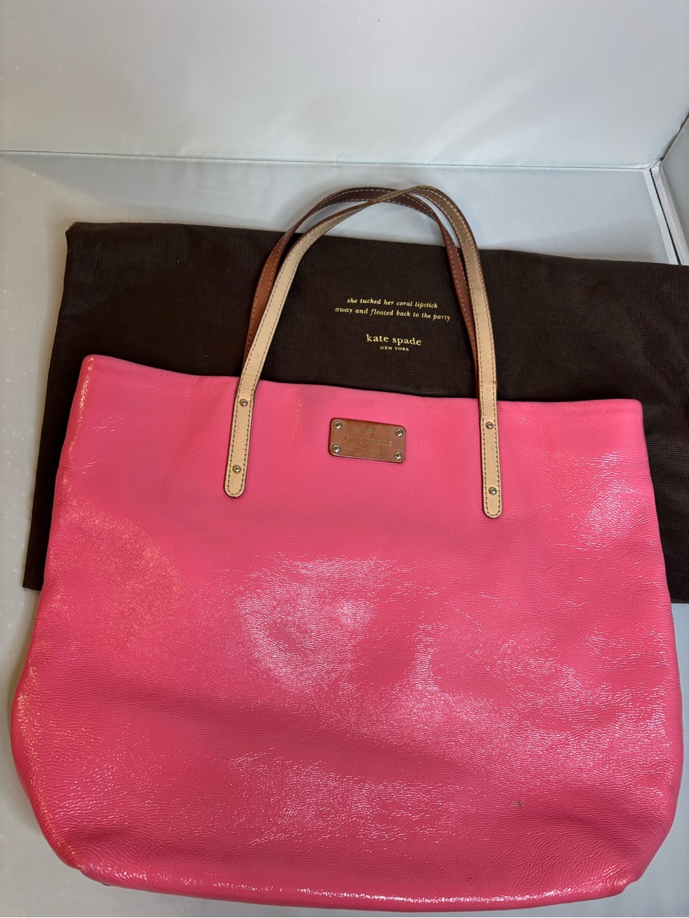 kate spade Hot Pink Patent Leather Tote with leather Straps